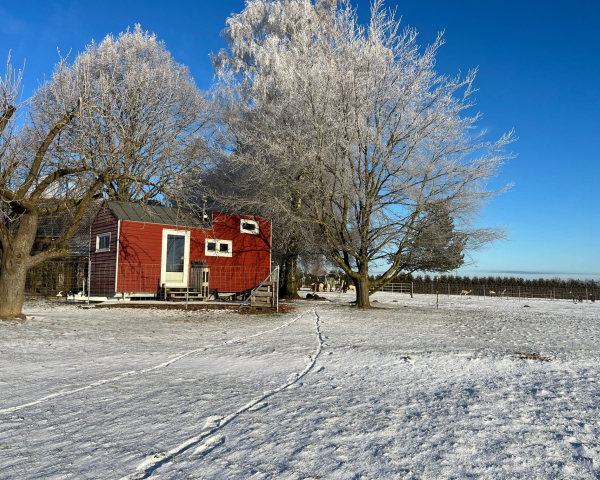 Tiny House Aussenansicht im Schnee